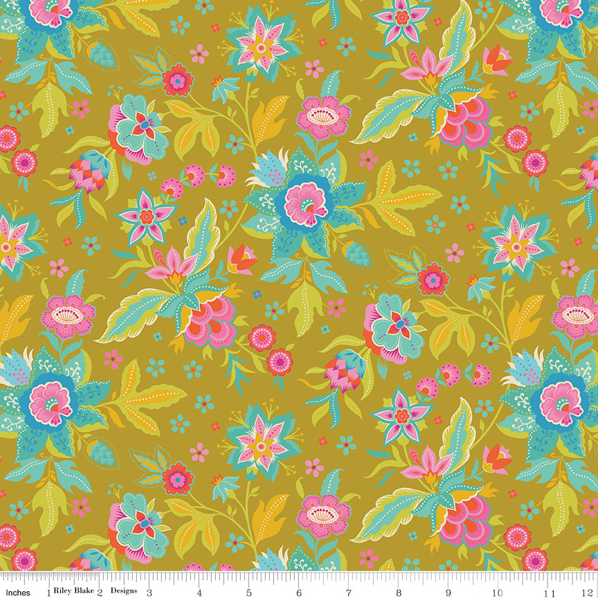 Kipling Gardens Quilt Fabric - Main Floral in Curry Gold - C17880-CURRY