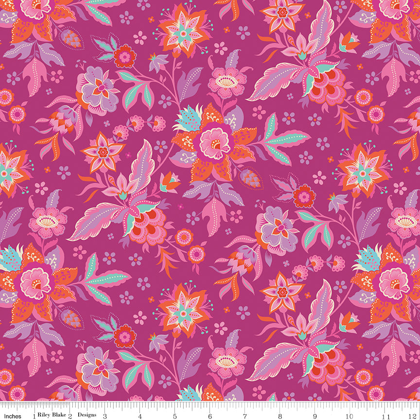 Kipling Gardens Quilt Fabric - Main Floral in Fuchsia Pink - C17880-FUCHSIA