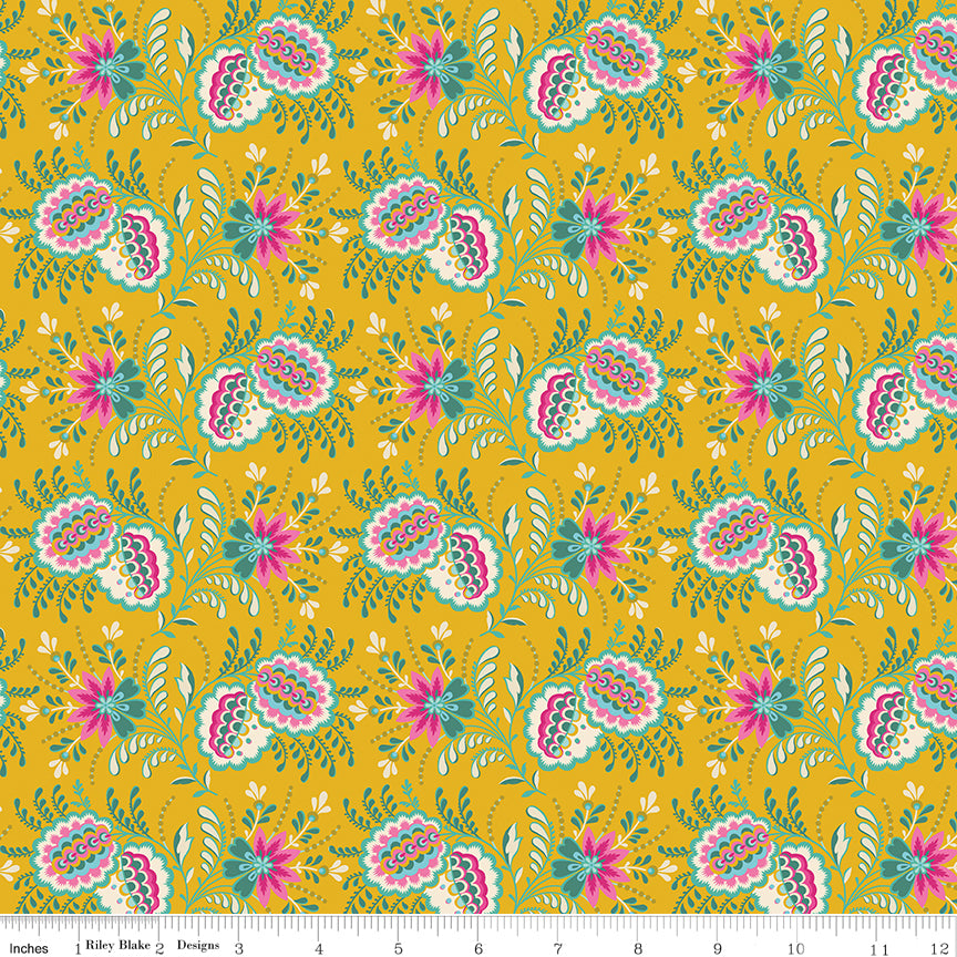 Kipling Gardens Quilt Fabric - Pemberley in Mustard Gold - C17881-MUSTARD