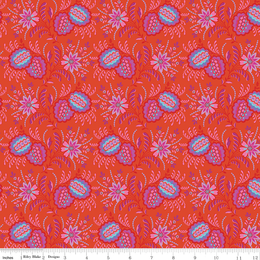 Kipling Gardens Quilt Fabric - Pemberley in Sunset Red - C17881-SUNSET