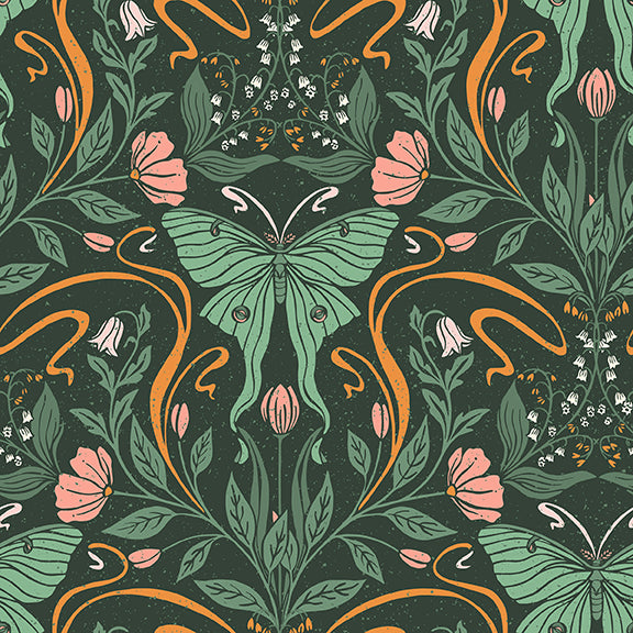 La Luna Quilt Fabric - Moonlight Butterfly in Green - 12024417
