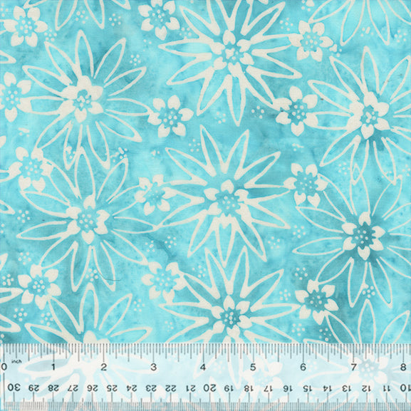 Lagoon Batik Quilt Fabric by Jacqueline de Jonge - Star Flower in Aqua - 3619Q-X