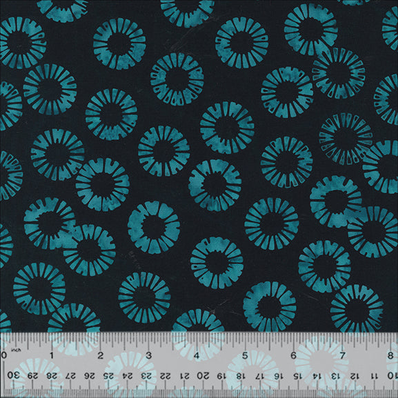 Lagoon Batik Quilt Fabric by Jacqueline de Jonge - Petal Wheels in Black - 3630Q-X