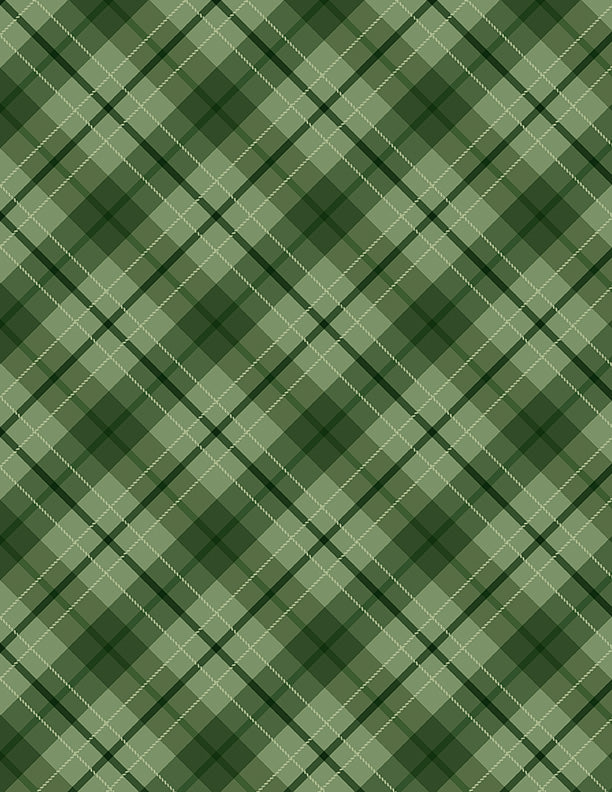 Lakefront Quilt Fabric - Diagonal Plaid in Green - 3017 27686 777