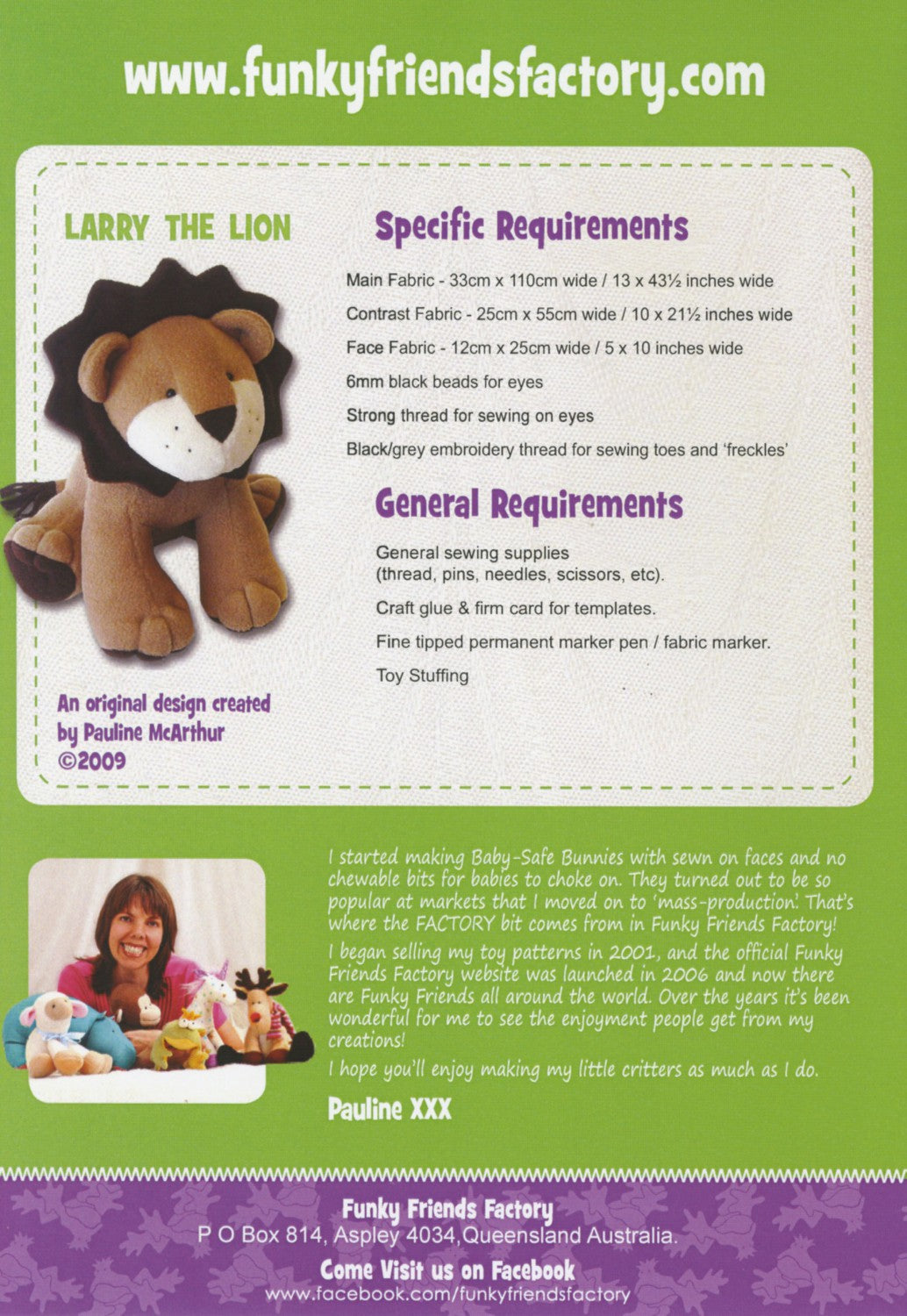 Larry the Lion Stuffed Animal Quilt Pattern - FF4279