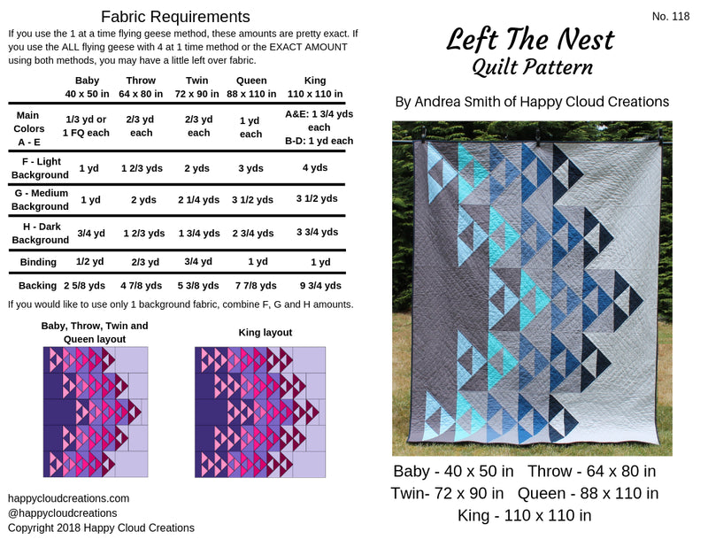 Left The Nest Quilt Pattern from Happy Cloud Creations - HC118