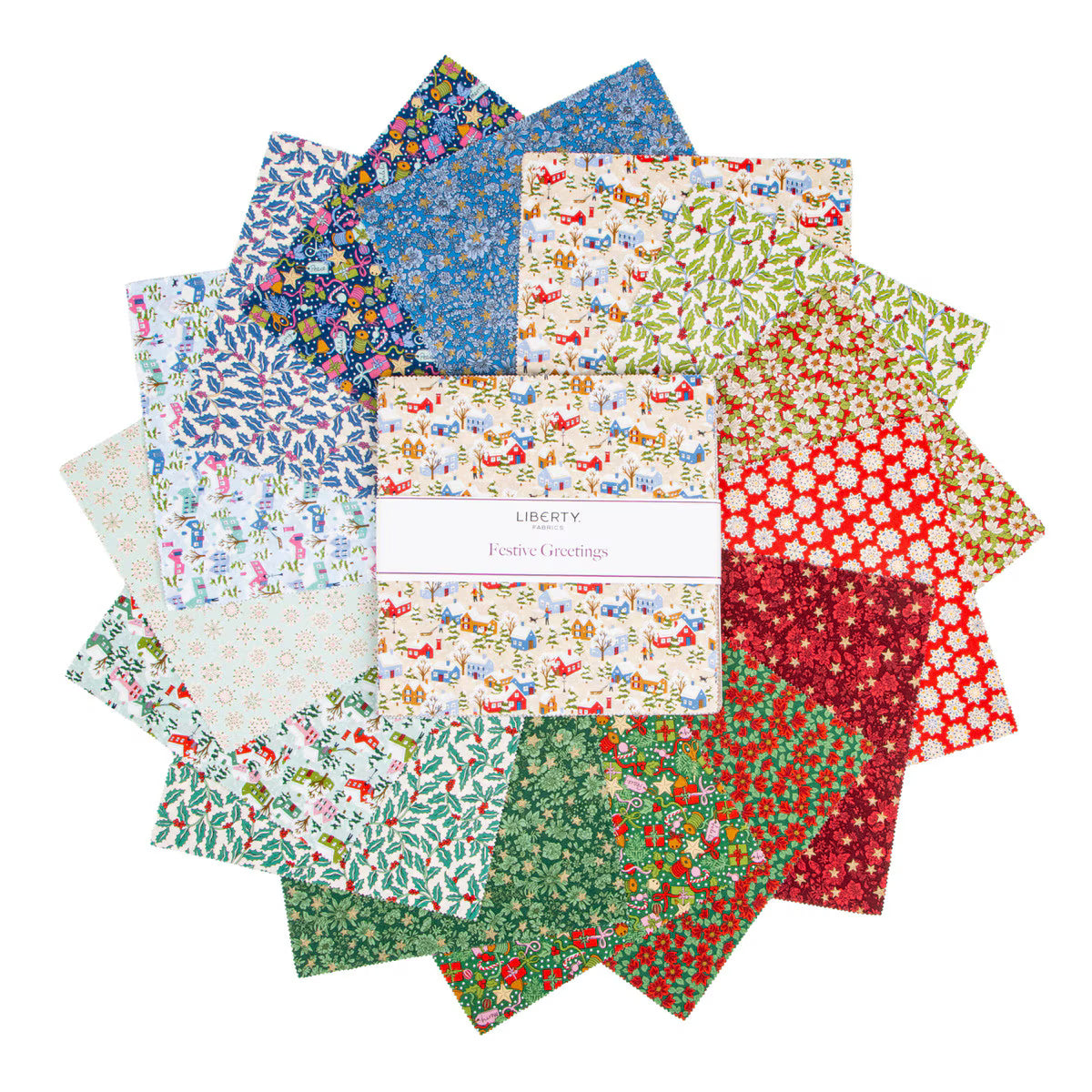 Liberty Festive Greetings Quilt Fabric - 10" Stacker - set of 42 10" squares - 10-LFESGREET-42