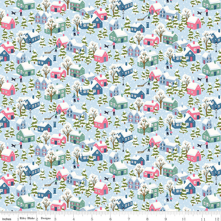 Liberty Festive Greetings Quilt Fabric - Festive Village in Blue - 01667430C