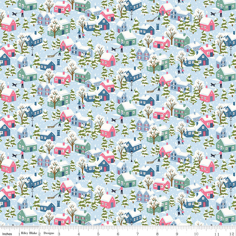 Liberty Festive Greetings Quilt Fabric - Festive Village in Blue - 01667430C