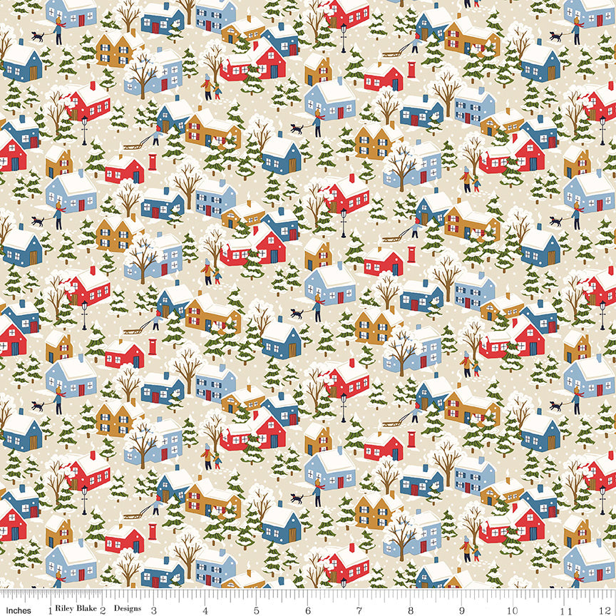 Liberty Festive Greetings Quilt Fabric - Festive Village in Cream - 01667430B