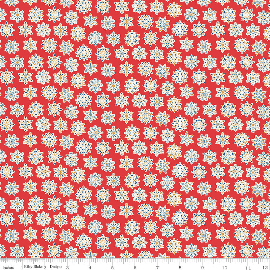 Liberty Festive Greetings Quilt Fabric - Snow Season in Red - 01667435A