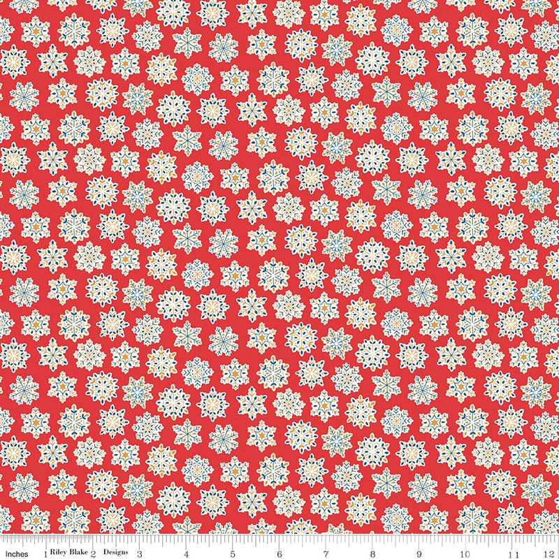 Liberty Festive Greetings Quilt Fabric - Snow Season in Red - 01667435A