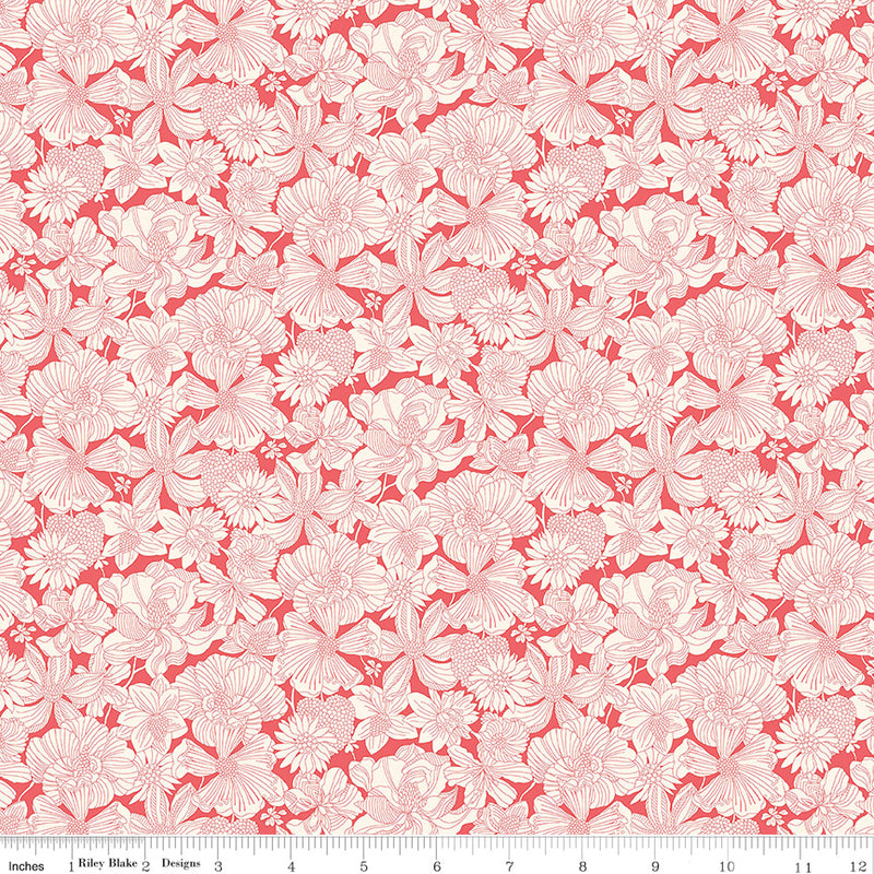 Liberty Postcard from Paradise Quilt Fabric - Gabriela Bloom A in Coral - 01667437A