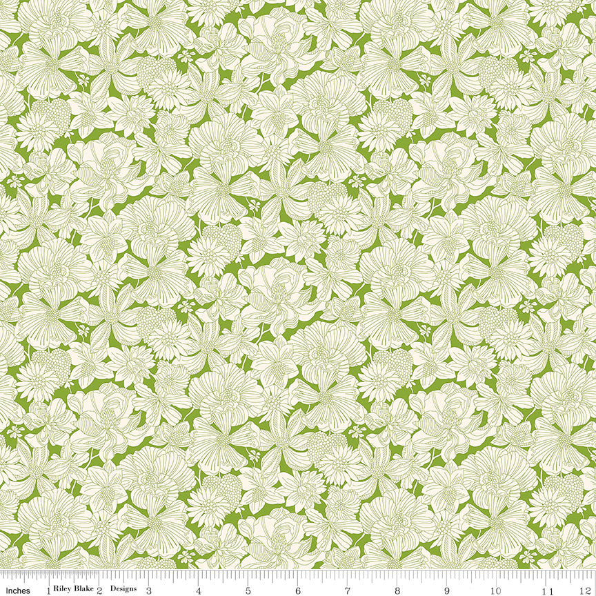 Liberty Postcard from Paradise Quilt Fabric - Gabriela Bloom B in Green - 01667437B