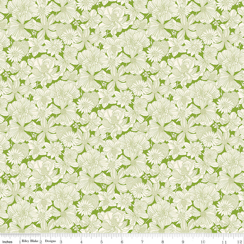 Liberty Postcard from Paradise Quilt Fabric - Gabriela Bloom B in Green - 01667437B