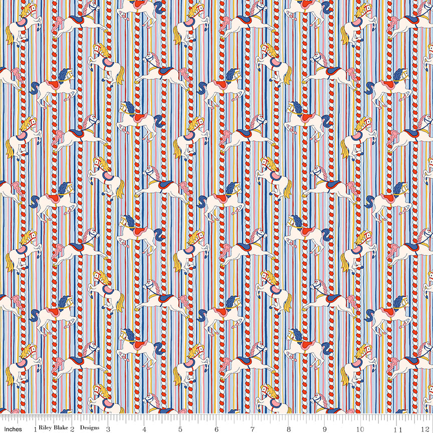Liberty Summer Fair Quilt Fabric - Emolly Carousel A - Red/Blue/Gold - 01667502A