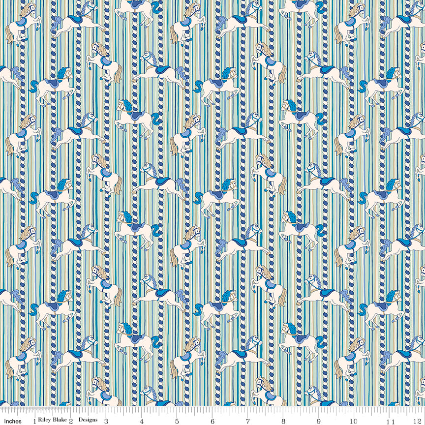 Liberty Summer Fair Quilt Fabric - Emolly Carousel B - Blue/Aqua - 01667502B