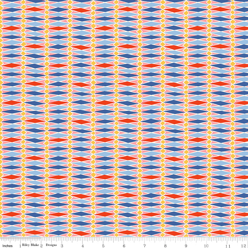 Liberty Summer Fair Quilt Fabric - Fairground Stripe A - Red/Blue/Gold - 01667503A