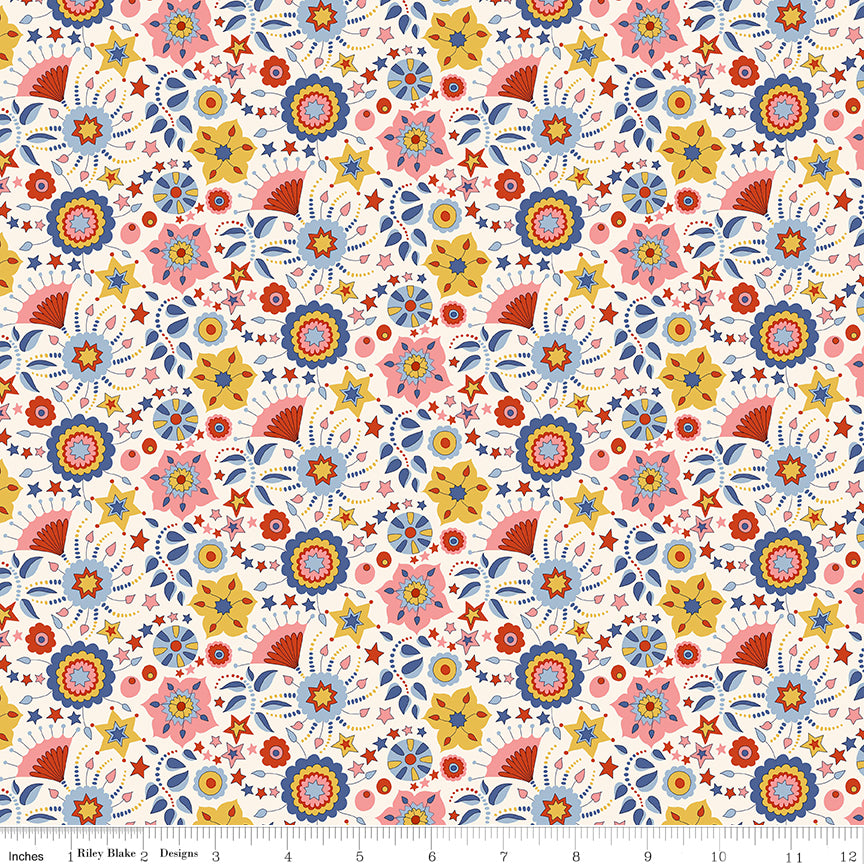 Liberty Summer Fair Quilt Fabric - Festival Florals A - Red/Blue/Gold - 01667505A