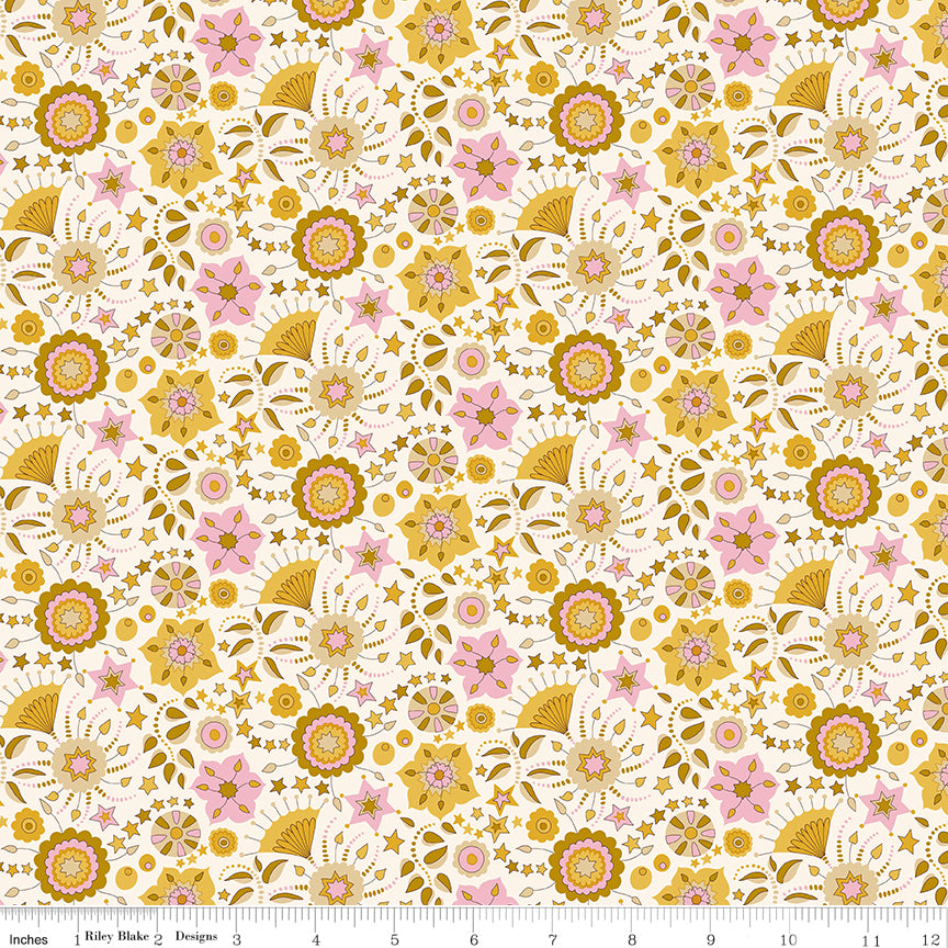 Liberty Summer Fair Quilt Fabric - Festival Florals D - Pink/Gold - 01667505D