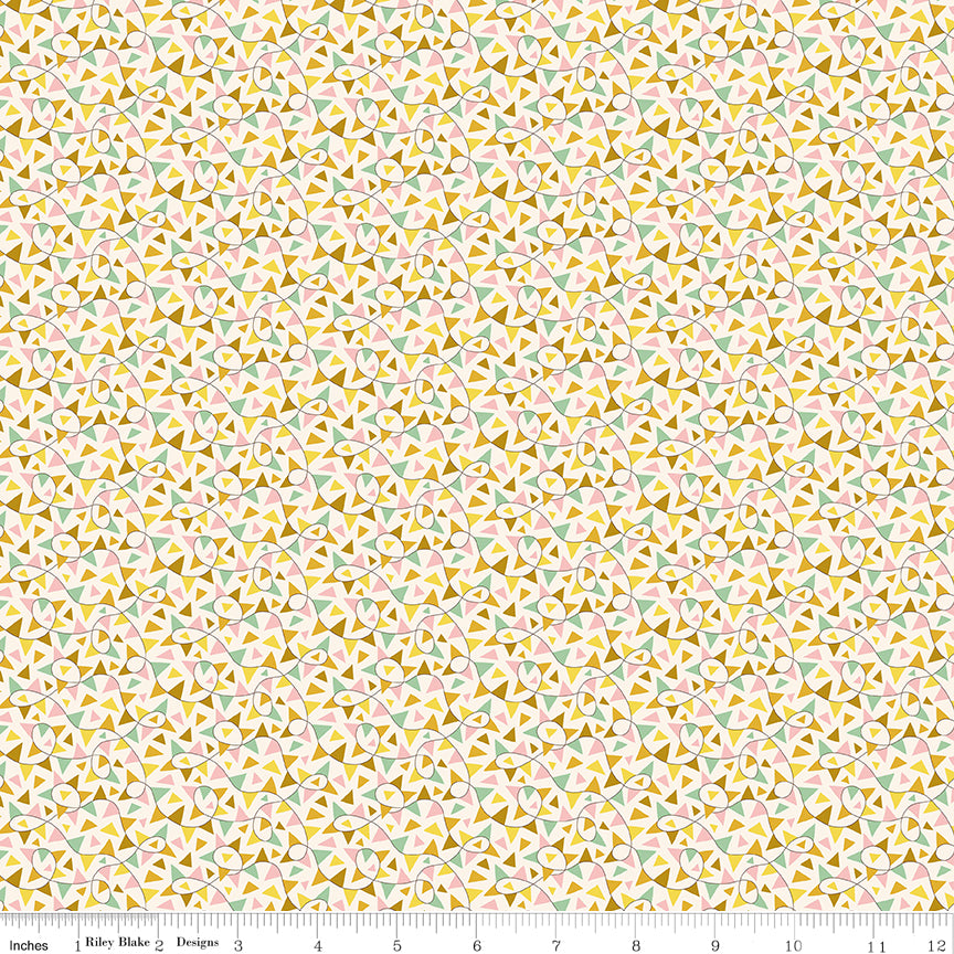 Liberty Summer Fair Quilt Fabric - Fun Fair Bunting D - Pink/Gold - 01667501D