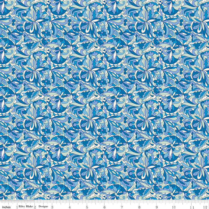 Liberty Summer Fair Quilt Fabric - Swirling Kaledoscope B - Blue/Aqua - 01667504B