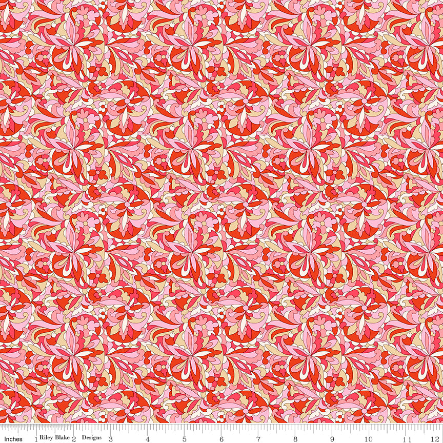 Liberty Summer Fair Quilt Fabric - Swirling Kaleidoscope C - Red/Pink - 01667504C