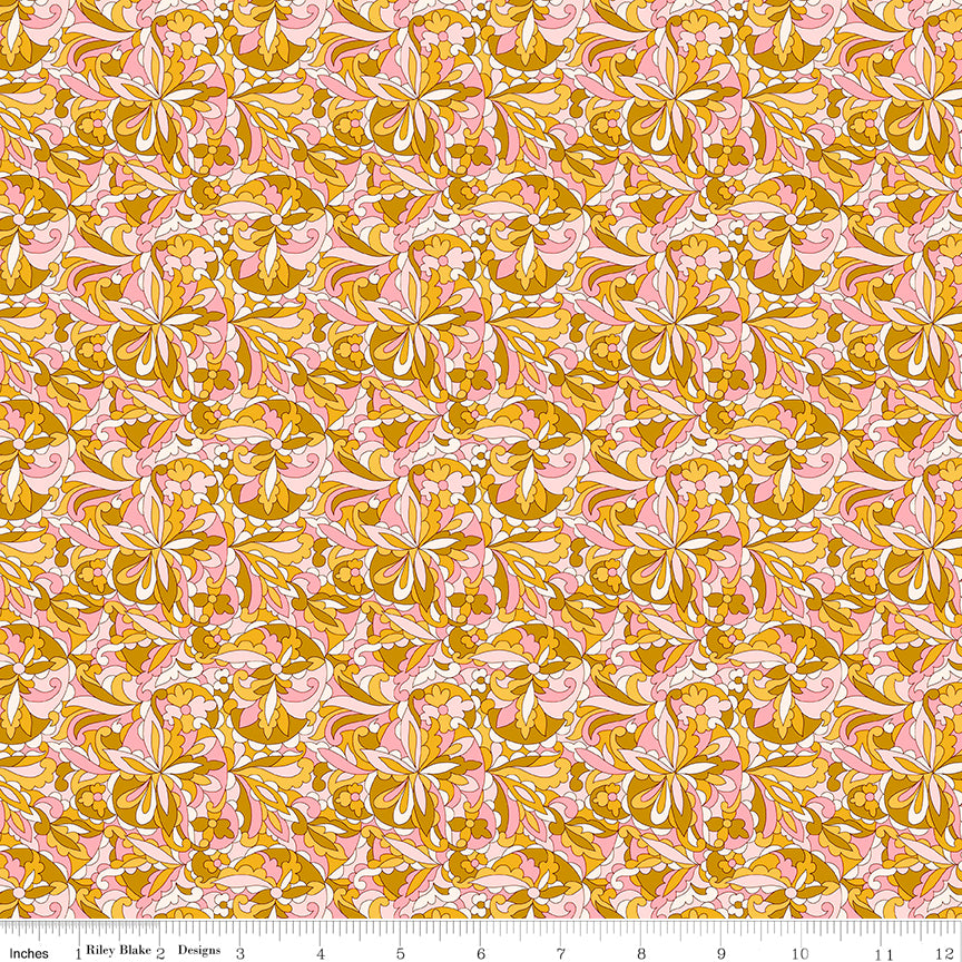 Liberty Summer Fair Quilt Fabric - Swirling Kaleidoscope D - Pink/Gold - 01667504D