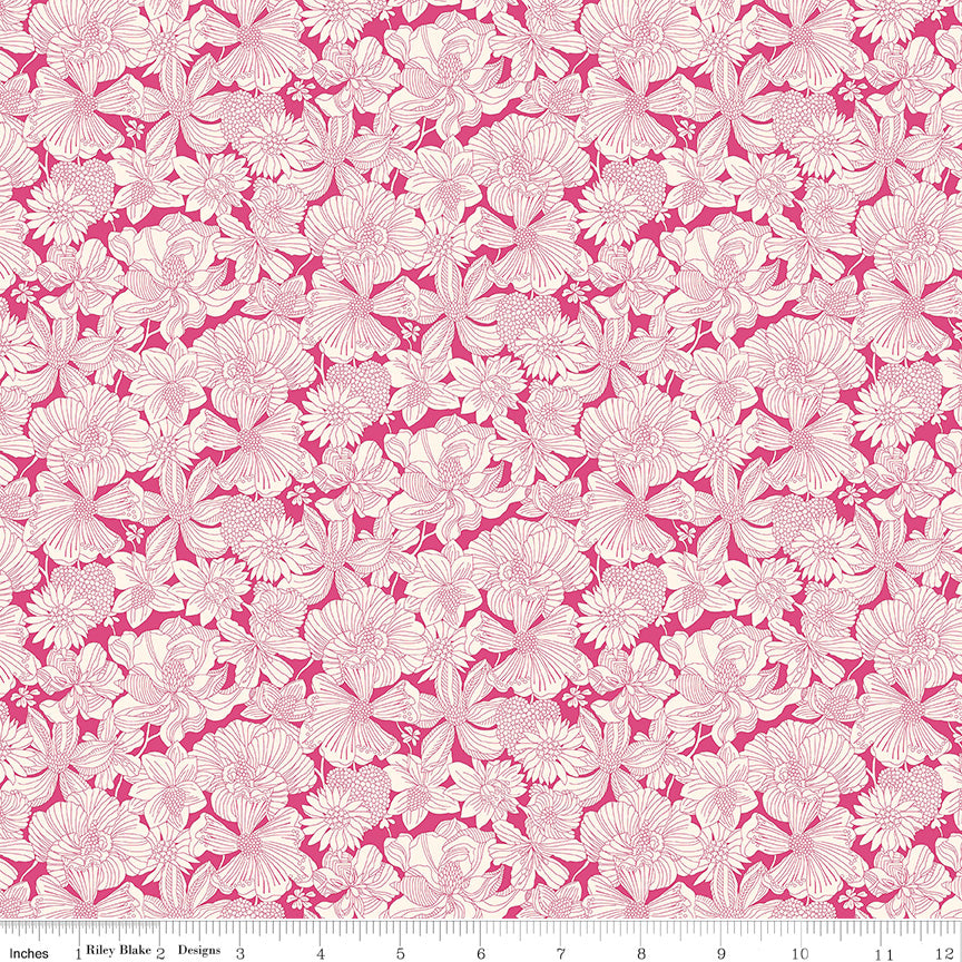 Liberty Postcard from Paradise Quilt Fabric - Gabriela Bloom C in Magenta - 01667437C