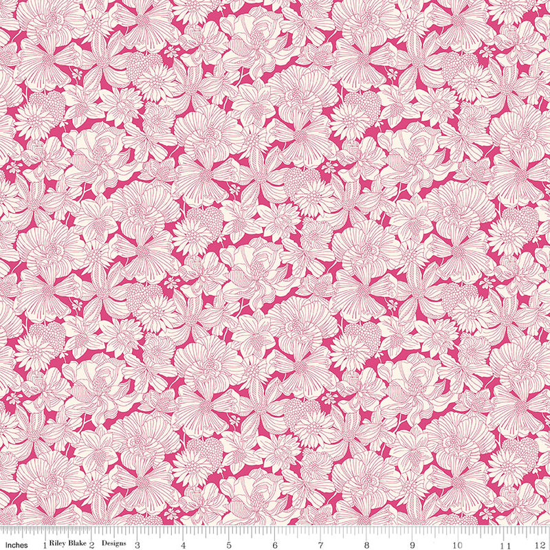Liberty Postcard from Paradise Quilt Fabric - Gabriela Bloom C in Magenta - 01667437C