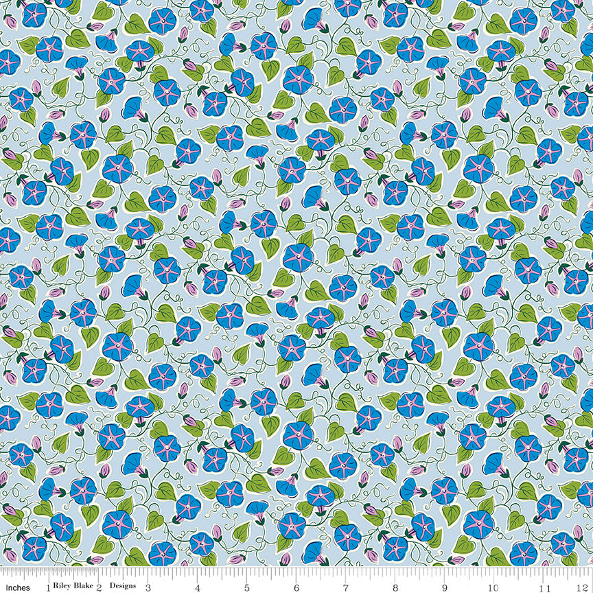 Liberty Postcard from Paradise Quilt Fabric - Paradise Vine B in Blue - 01667440B