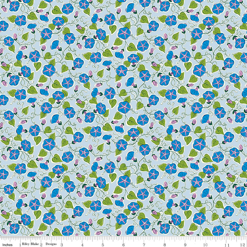 Liberty Postcard from Paradise Quilt Fabric - Paradise Vine B in Blue - 01667440B