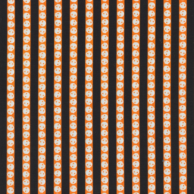Lights Out Quilt Fabric - Skull Stripes in Pumpkin Orange and Black - SRK-22467-148 PUMPKIN