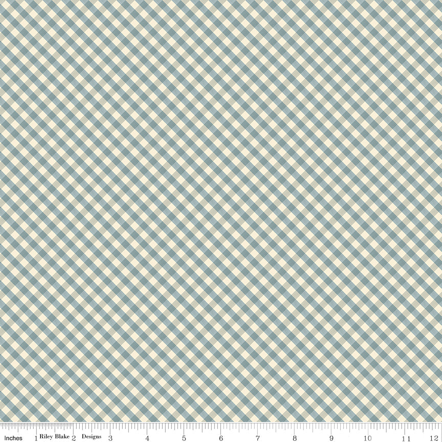 Lil Farm Friends Quilt Fabric - Gingham in Blue - C17944-BLUE