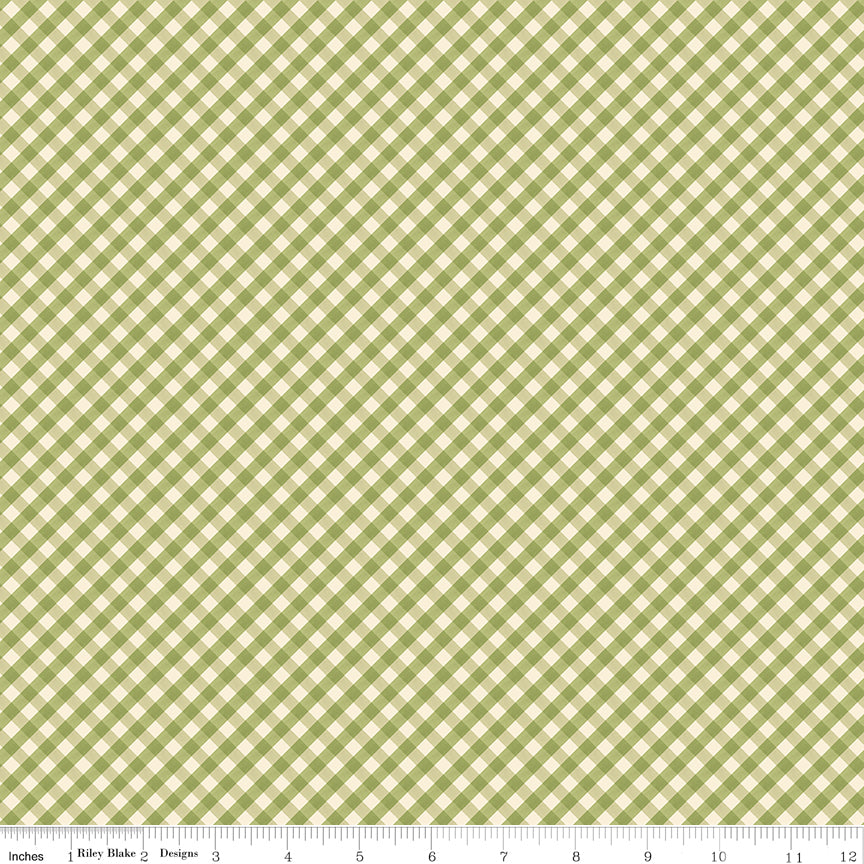 Lil Farm Friends Quilt Fabric - Gingham in Green - C17944-GREEN