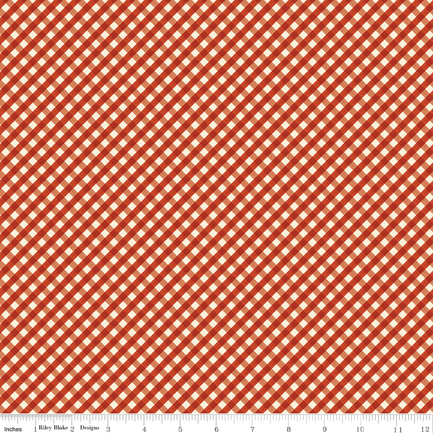 Lil Farm Friends Quilt Fabric - Gingham in Red - C17944-RED