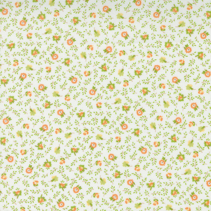 Linen Cupboard Quilt Fabric - Meadow Blossoms in Chantilly White/Leaf Green - 20482 21
