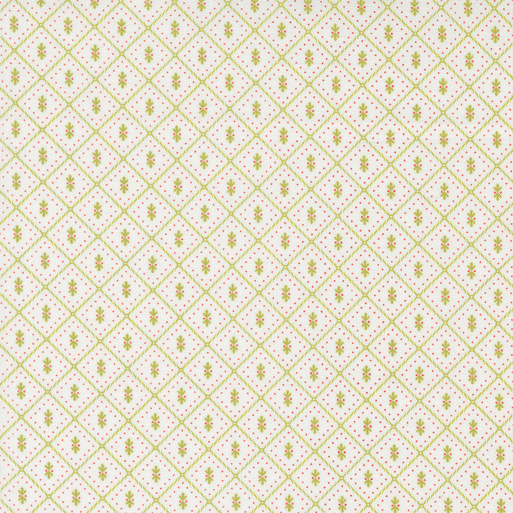 Linen Cupboard Quilt Fabric - Pajamas in Chantilly White/Leaf Green - 20485 11