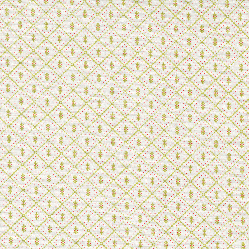 Linen Cupboard Quilt Fabric - Pajamas in Chantilly White/Leaf Green - 20485 11
