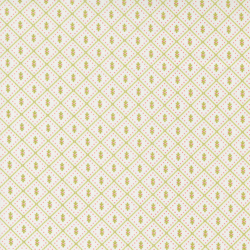 Linen Cupboard Quilt Fabric - Pajamas in Chantilly White/Leaf Green - 20485 11