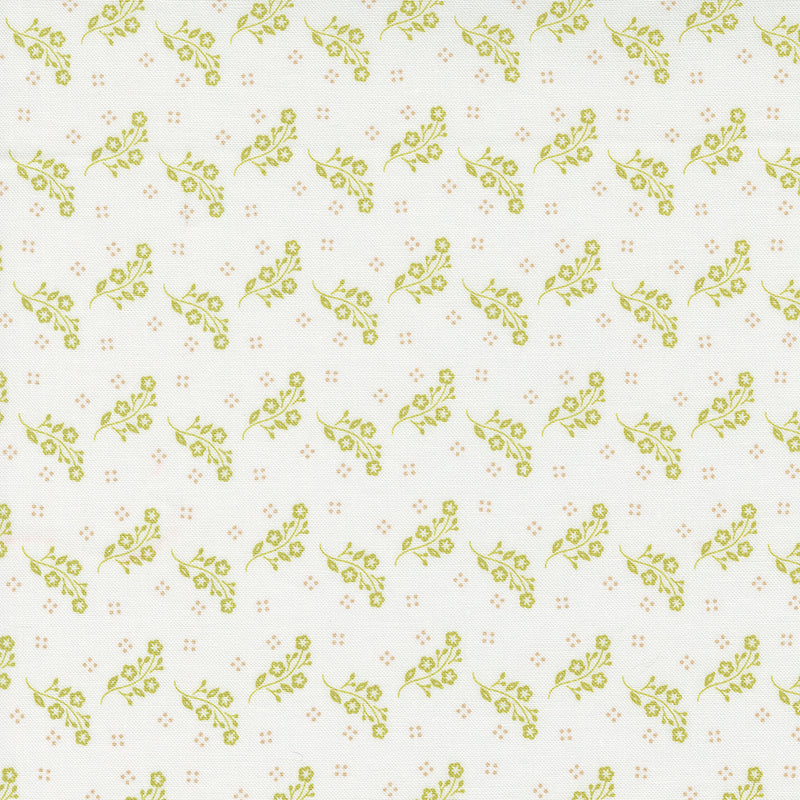 Linen Cupboard Quilt Fabric - Tossed Blooms in Chantilly White/Leaf Green - 20484 22