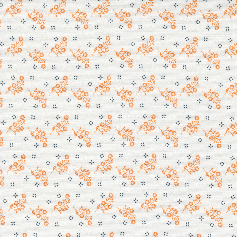 Linen Cupboard Quilt Fabric - Tossed Blooms in Chantilly White/Orange - 20484 23