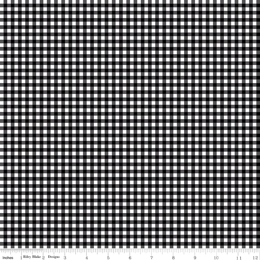 Little Ladybug Quilt Fabric - Gingham in Black - C18032-BLACK