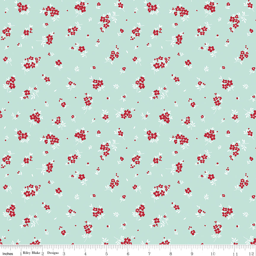Little Ladybug Quilt Fabric - Mini Flowers in Blue - C18033-BLUE