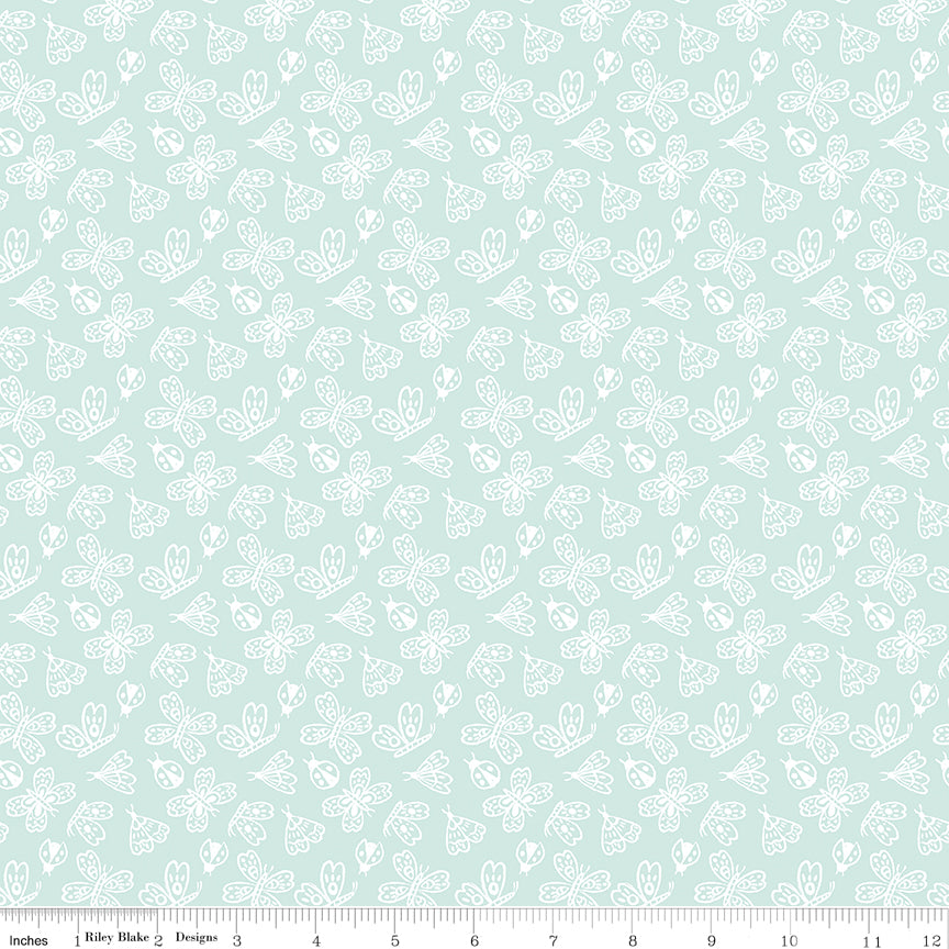 Little Posies Quilt Fabric - Butterflies in Aqua - C18323-AQUA