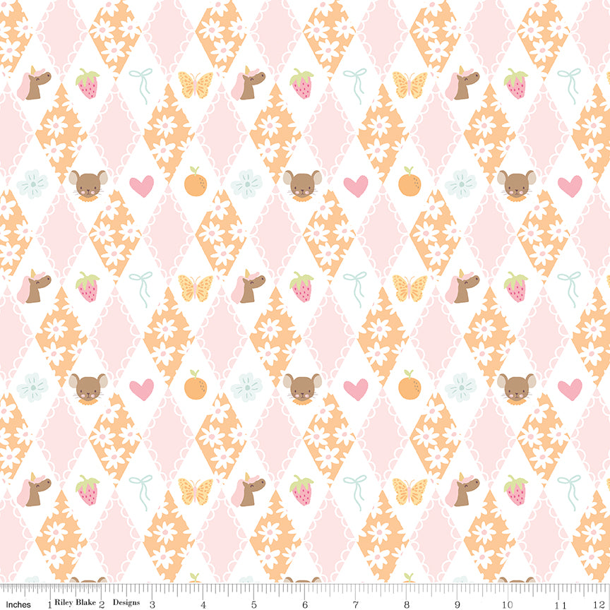 Little Posies Quilt Fabric - Diamonds in Orange - C18321-ORANGE