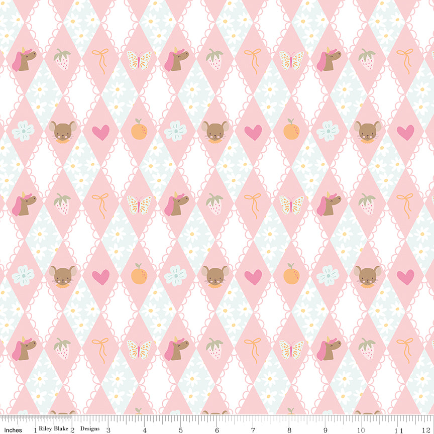 Little Posies Quilt Fabric - Diamonds in Pink - C18321-PINK