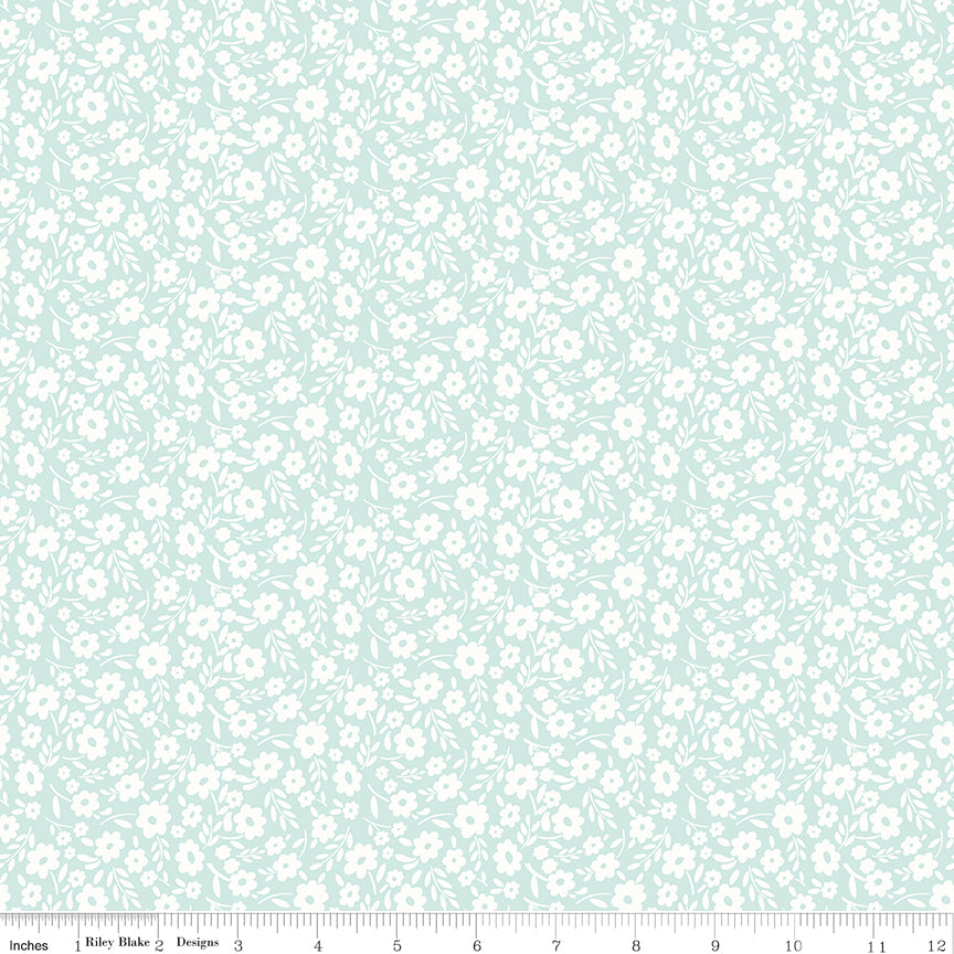 Little Posies Quilt Fabric - Floral in Aqua - C18322-AQUA