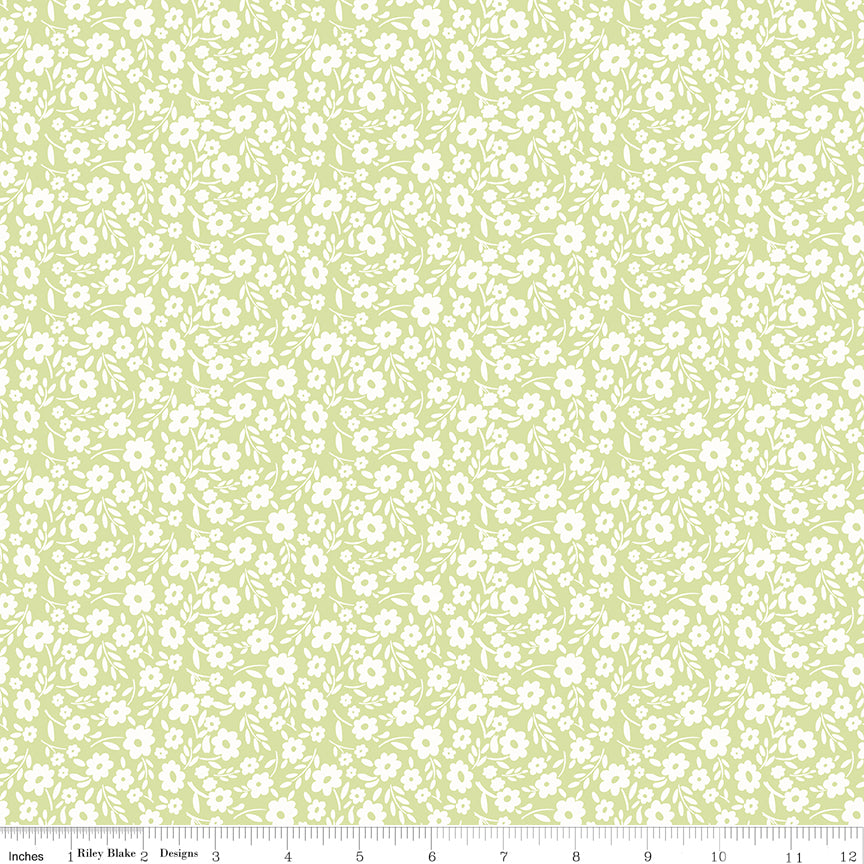 Little Posies Quilt Fabric - Floral in Green - C18322-GREEN