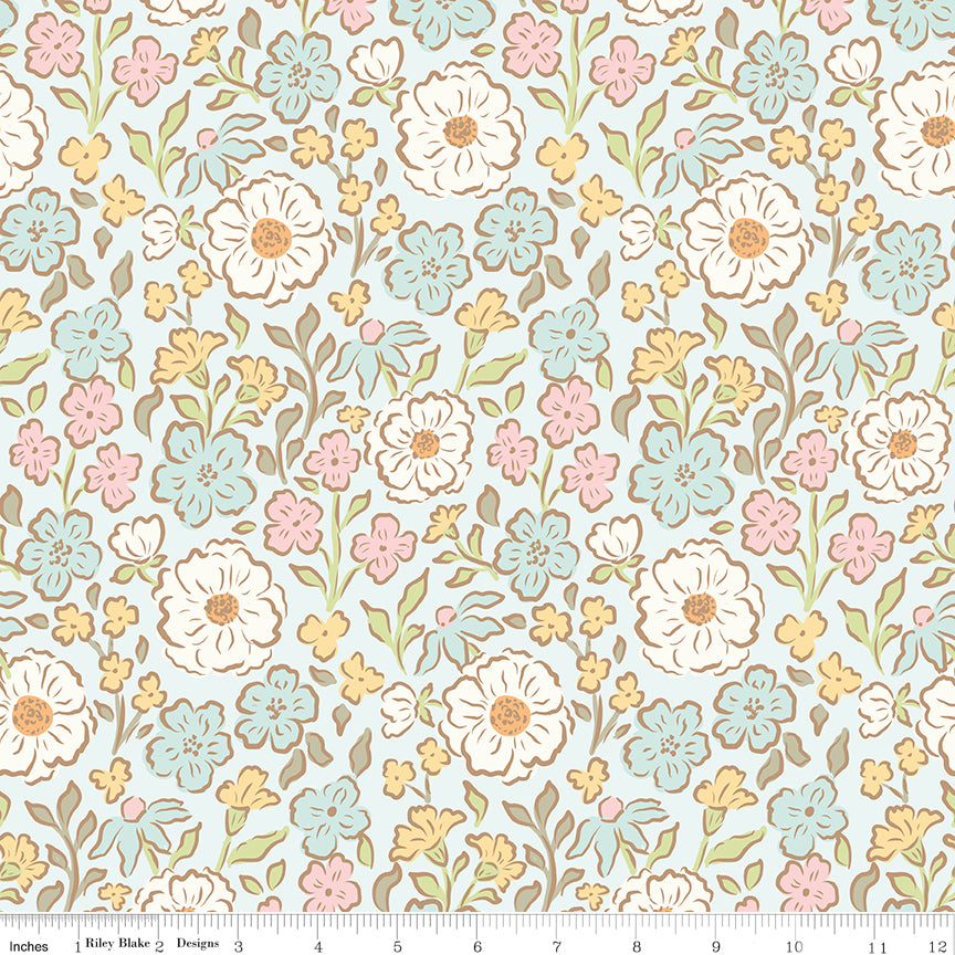 Little Posies Quilt Fabric - Main Floral in Powder Blue - C18320-POWDER